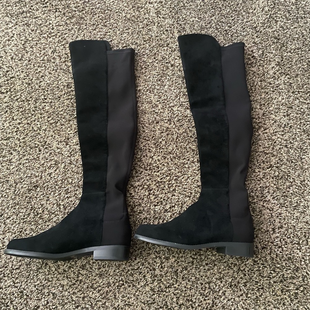 Stuart Weitzman knee high Black Suede 5050 size 7 37.5